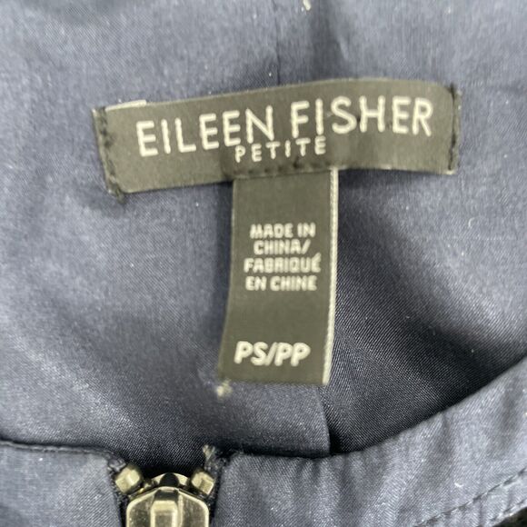 Eileen Fisher Printed Velvet Jacket Round Neck Zip Front Petite Small Blue Black - Picture 4 of 12